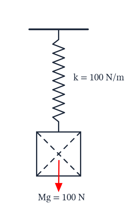 Free body diagram of spring mass system showing forces, moments, and supports